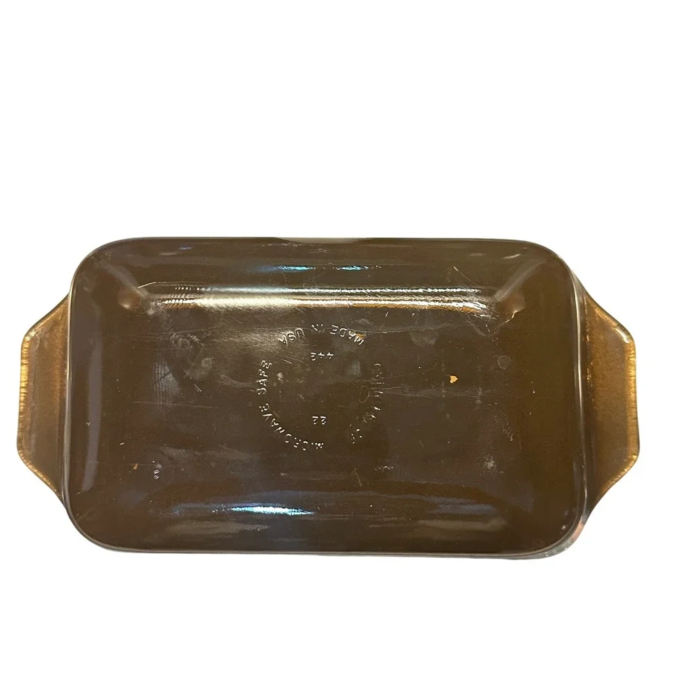 Pyrex Loaf Pan 1.5 Qt Brown Autumn Harvest Wheat Vtg Bakeware 442 small imperf